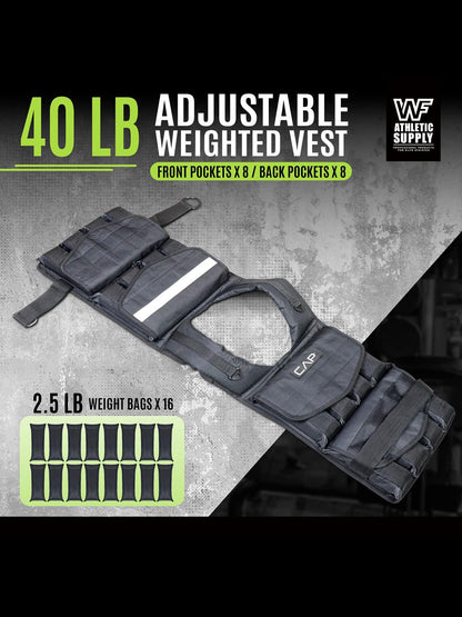 Weighted Vest 40LB Adjustable for Men & Women - Removable Weight Packets, Reinforced Nylon Body Weight Vest with Reflective Stripes & Padded Shoulder Straps for Strength Training, Running & Workout