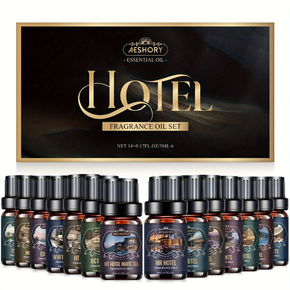 Essential Oil Diffuser Gift Set 14 Pcs – Luxury Fragrance Oils for Diffuser, Candle Making & Aromatherapy | Hotel Collection Scents