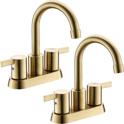 Bathroom Faucet 4-Inch 2-Handle Centerset – 360° Swivel Spout, Pop-Up Drain & Supply Lines Included, 2-3 Hole Vanity Sink Faucet for RV & Home, Brushed Gold, Matte Black, Nickel & Chrome