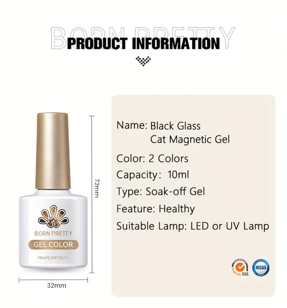 Black Cat Eye Magnetic Gel Nail Polish 10ml Glass Bead Iridescent Multicolor Shimmer – Soak-Off UV LED 30-Day Wear Shiny Line Effect, Salon Quality Nail Art for Women DIY Home Manicure
