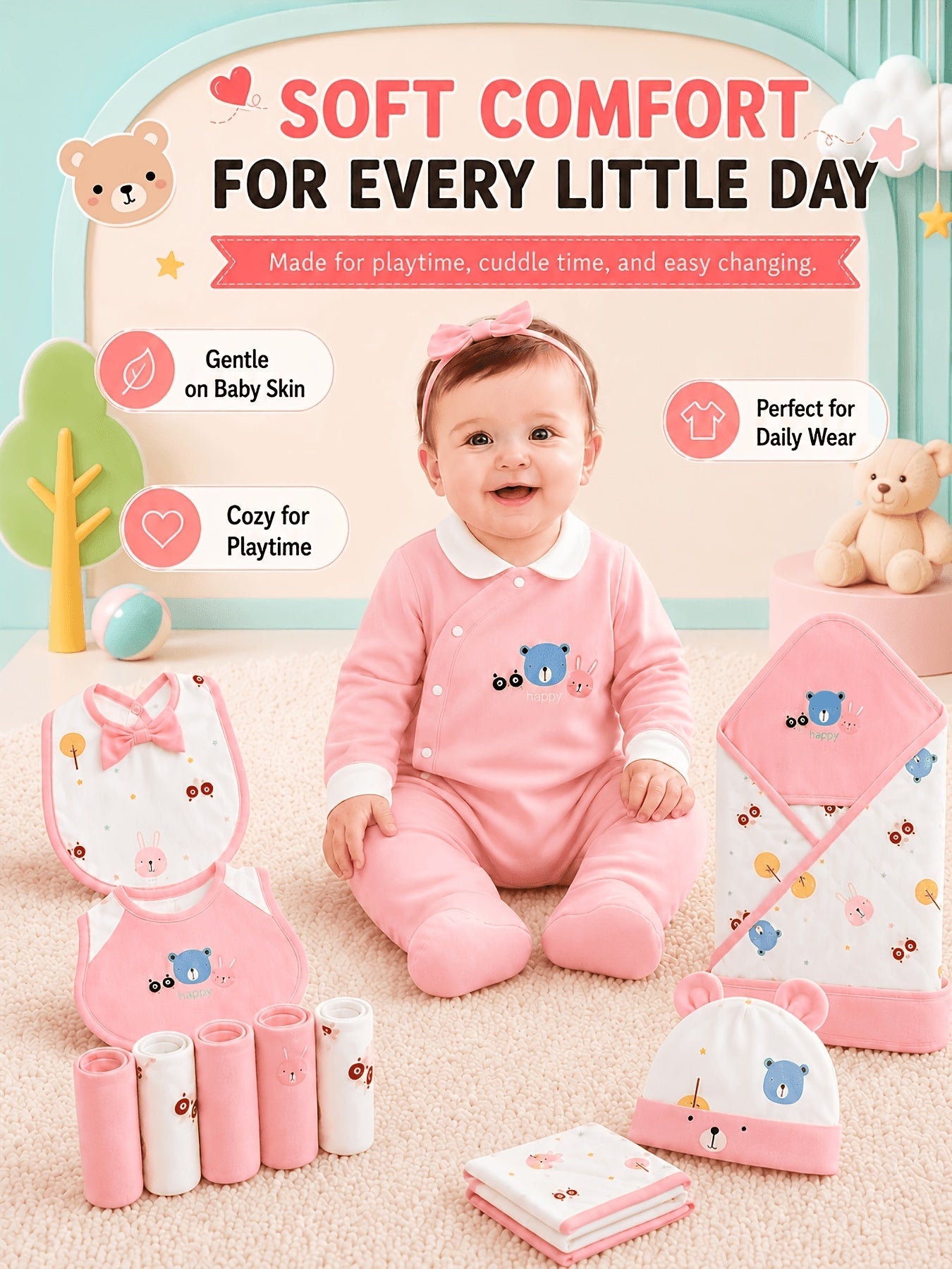 Baby Girls Outfit Set - 27-Piece Long Sleeve