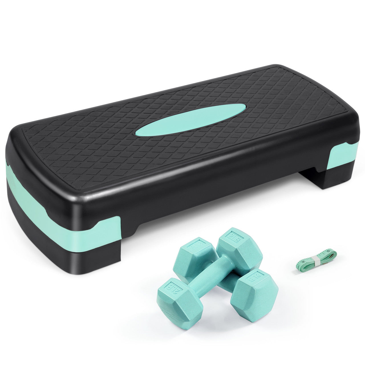 Aerobic Stepper Set with 2 Dumbbells & Measuring Tape – Adjustable Height 4"/6" Exercise Step Platform, Non-Slip Surface, 550 LB Capacity, Home Gym Cardio Workout Equipment, Great Holiday Gift