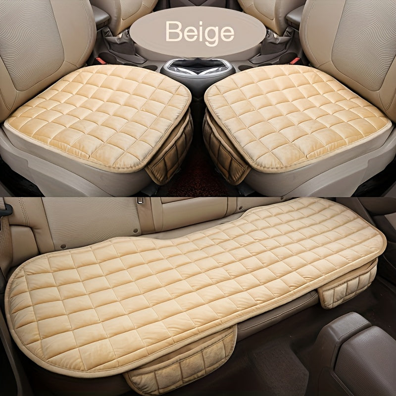 1/2/3pcs Plush Plaid Thickened Heat-Insulating Car Seat Cushions, Car Seat Front And Rear Seat Protection Pads, Non-Slip Protection Pads, Universal Car Interior, Suitable for Various Models of Breathable Car Seat Cushions