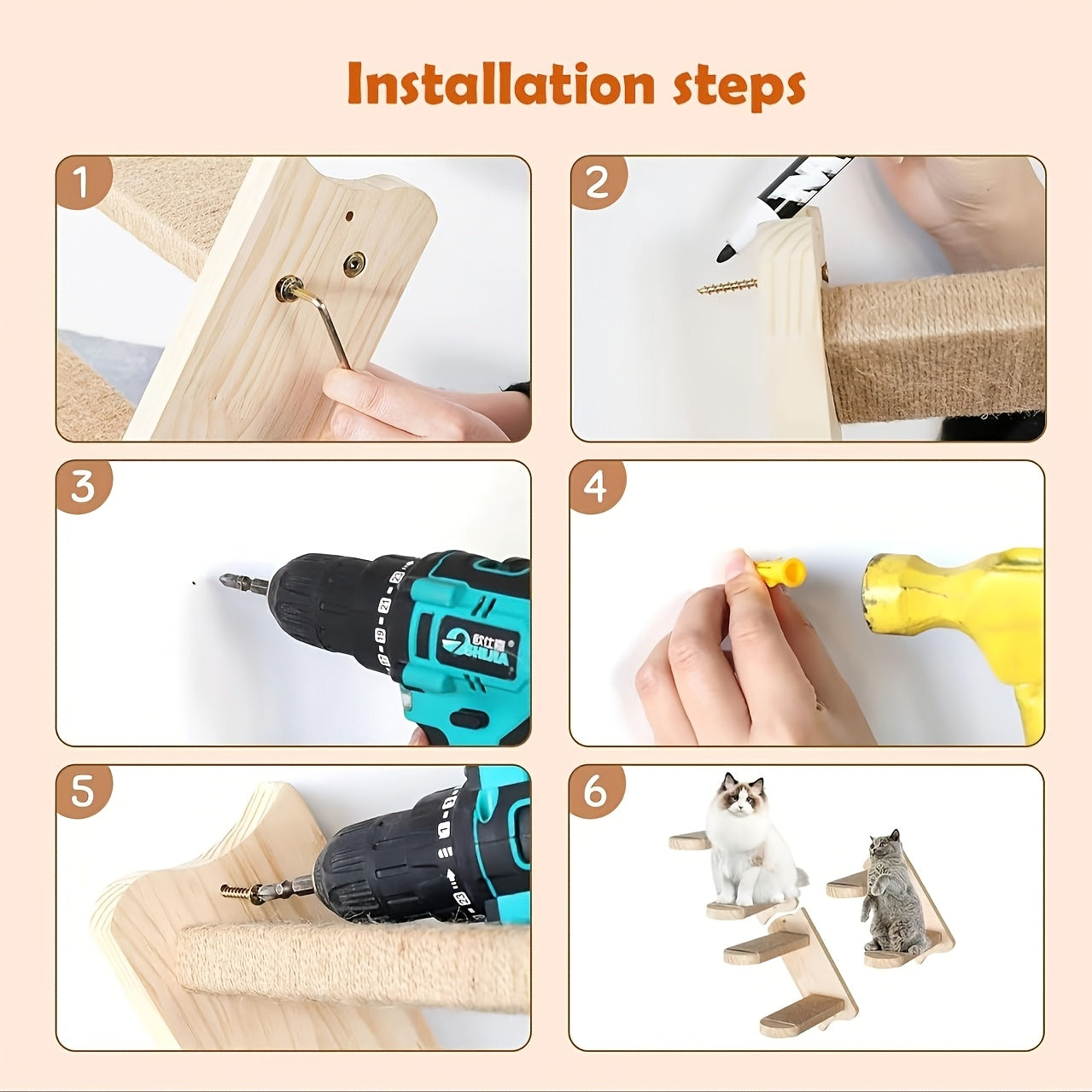 Wall-Mounted Cat Climbing Frame Solid Wood Cat Stairs Ladder Perch Jumping Platform All Season Indoor Cat Wall Furniture Adorable Cat Steps