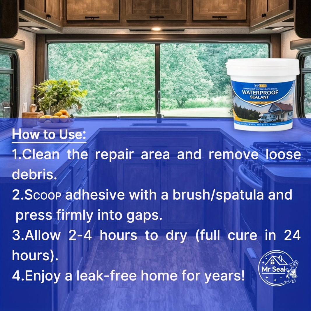 [Waterproof RV Sealant] Transparent Waterproof Sealant for RV, Transparent Waterproof, Leak Repair Glue for RV, Roof, Heavy Duty Sealant for Pipes, Clear Crack Filler, Water-base Glue, DIY Gutter Repair Kit, Multi-surface Adhesive, Emergency Leak Fix, Fas