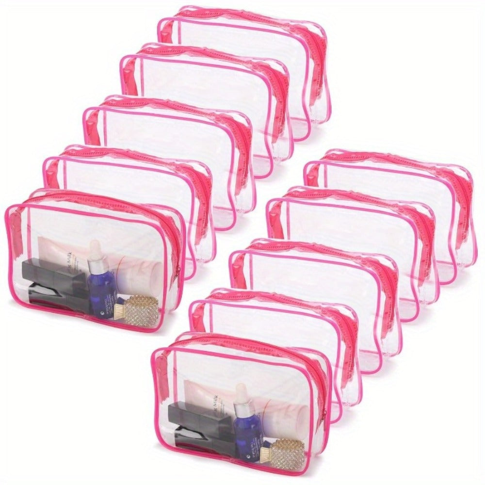 Clear PVC Makeup Bag Set 10 Pcs Transparent Waterproof Cosmetic Bags Reinforced Zipper TSA Approved Travel Toiletry Organizer See-Through Beauty Pouch Black