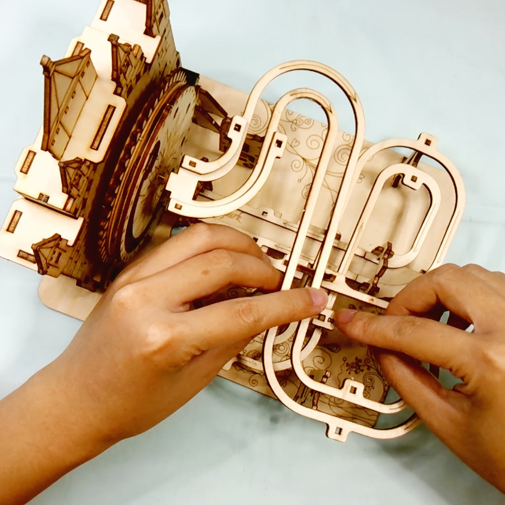 Electric Marble Run Set 3D Handmade Logic Building Construction Puzzle – Educational STEM Toy for Kids Teens Adults, Logical Thinking Engineering Activity, Birthday Christmas Holiday Gift