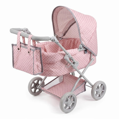 3-in-1 Baby Doll Stroller Set Pink Foldable Pram with Bassinet & Carry Bag for 14-24 Inch Dolls Swivel Wheels Adjustable Handle Nursery Role Play Gift for Girls Ages 3-12 (No Doll)