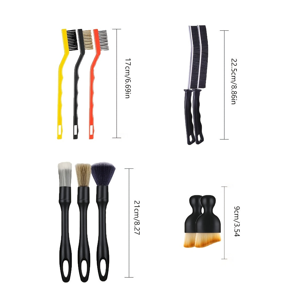 Car Detail Brush Set, 10pcs Automotive Detail Tool Kit, Interior Cleaning Kit Includes: 3 Car Detail Brushes 3 Wire Brushes 2 Soft-Bristle Dusting Brushes 2 Long-Handled Crevice Brushes Ideal For: Car Interiors, Wheels, AC Vents, Engine Compartme