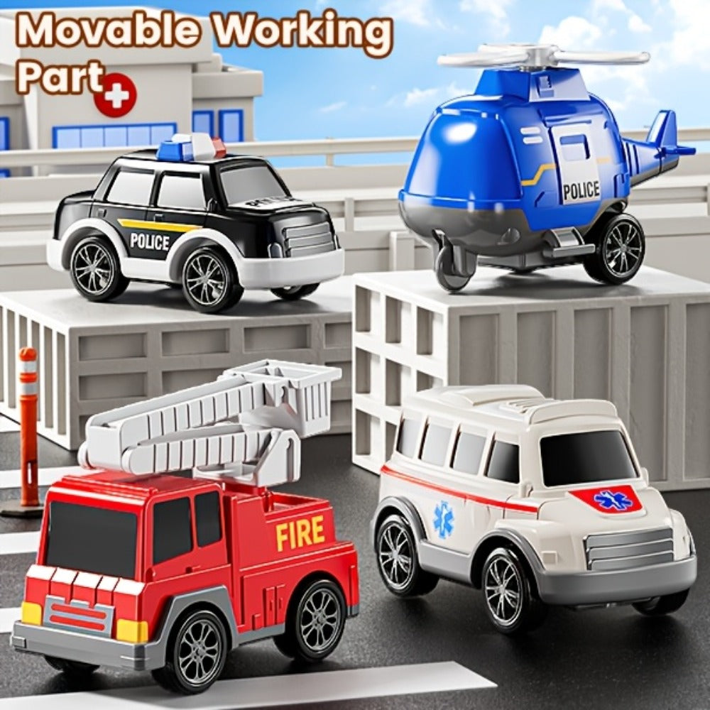 Ambulance Truck Toy Set for Boys – 5-in-1 Friction Power Carrier Truck with Lights & Sounds, Push & Go Emergency Vehicle Toys for Toddlers Kids Ages 3+, Birthday Christmas Gift for Boys