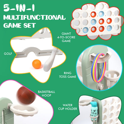 4-in-1 Giant Connect Four Game Set for Kids & Adults – Adjustable Height with Basketball Hoop, Golf Putting, Ring Toss & Jumbo 4-to-Score, Indoor Outdoor Family Party Game