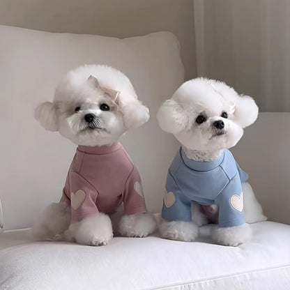 Dog Fleece Shirt 3-Pack Heart Print Spring Summer Base Layer – Thin Two-Legged Pet Clothes for Teddy, Bichon Frise & Small Medium Dogs, Sizes XS to XL, Purple Pink White & Brown Blue Green