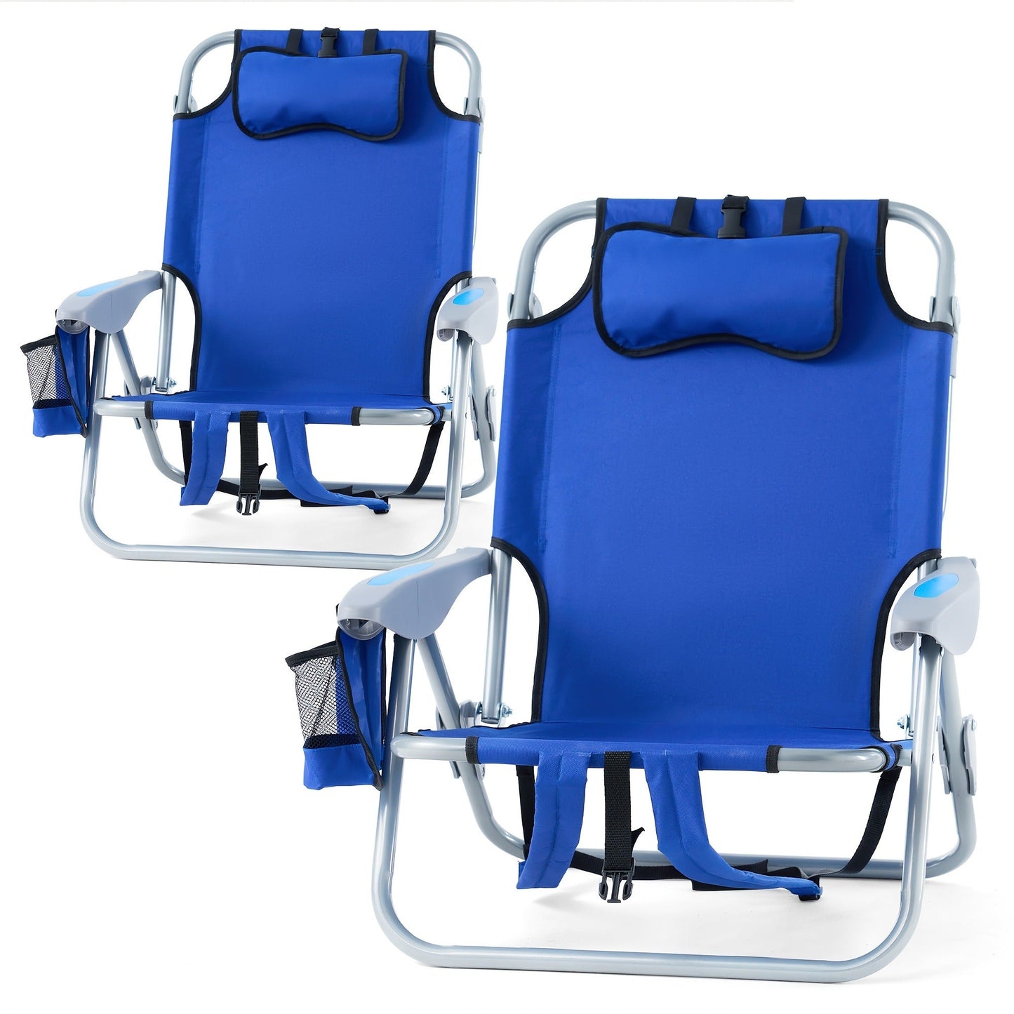 Folding Beach Chair Lay Flat Camping Chair for Adults 4 Position Adjustable Backpack Chair with Cup Holder Towel Bar Cooler Pouch Lightweight Portable Outdoor Lounge Chair
