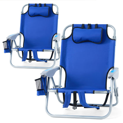Folding Beach Chair Lay Flat Camping Chair for Adults 4 Position Adjustable Backpack Chair with Cup Holder Towel Bar Cooler Pouch Lightweight Portable Outdoor Lounge Chair