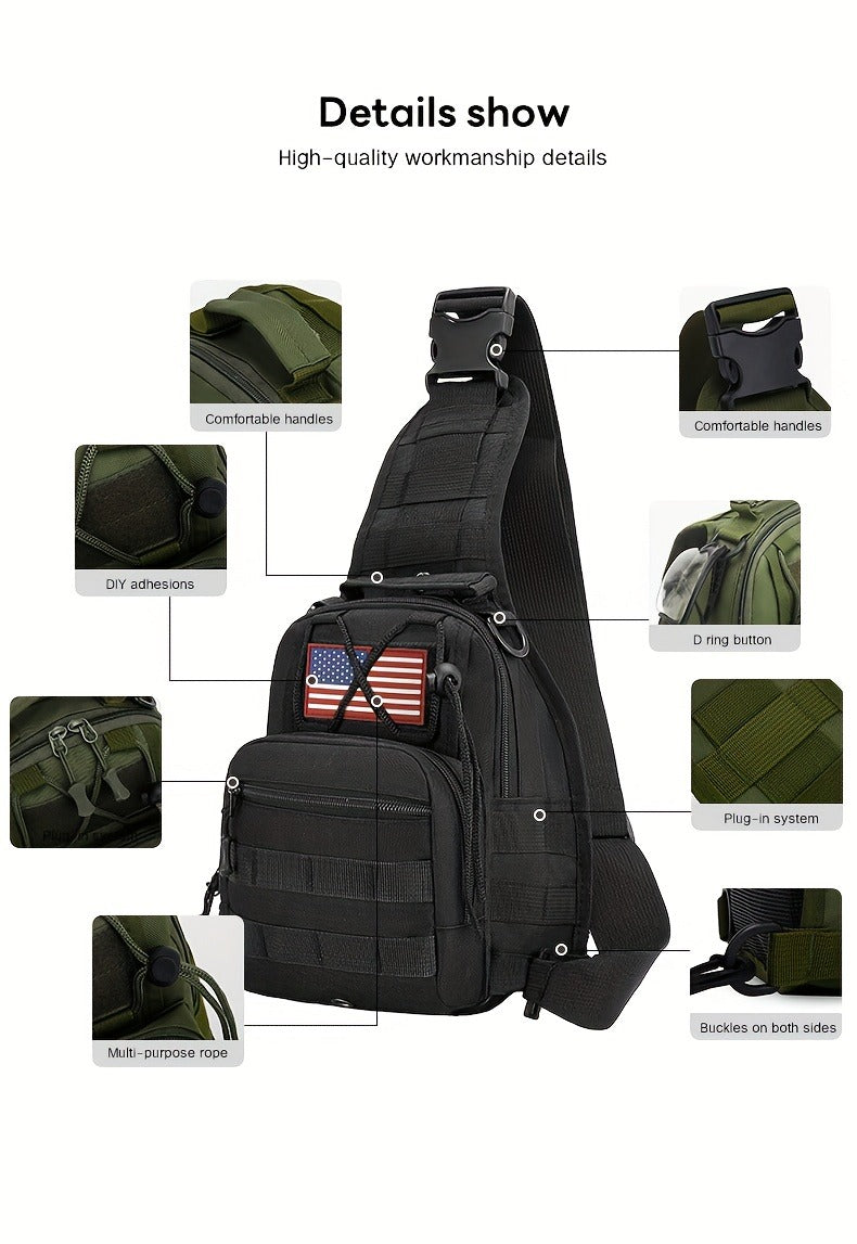 Tactical Sling Backpack Lightweight Military Shoulder Bag – Cycling, Sports, Travel & Daily Use, Zipper Closure, Available in Green, Black, Khaki, Desert, Grey & Jungle Camo