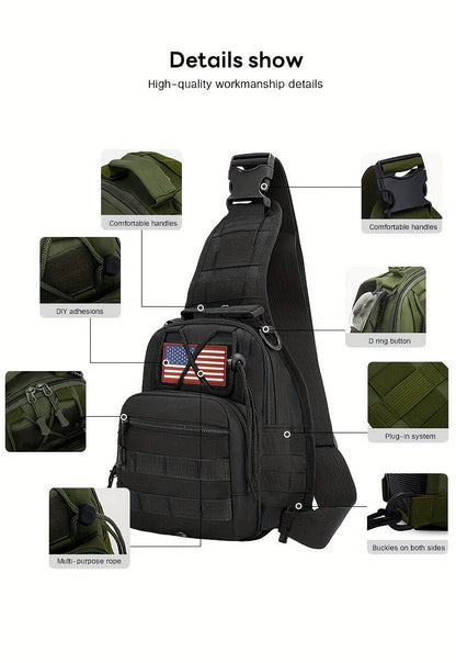 Tactical Sling Backpack Lightweight Military Shoulder Bag – Cycling, Sports, Travel & Daily Use, Zipper Closure, Available in Green, Black, Khaki, Desert, Grey & Jungle Camo