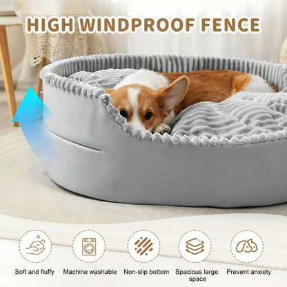 Furry Round Pet Bed for Dogs & Cats - Soft Warm Washable Dog Bed with Anti-Slip Base, Foldable Breathable Plush Cat Bed Mattress for Small Medium Large Pets, Indoor Dog Cage Pad, Sizes M-XXL