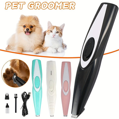 Pet Detail Trimmer Cordless USB Rechargeable - Ceramic Blade Precision Clipper for Dogs Cats Face Paws Ears Eyes Tail, Quiet Low Noise Mini Grooming Tool for Small Areas, Includes Brush & Lubricant