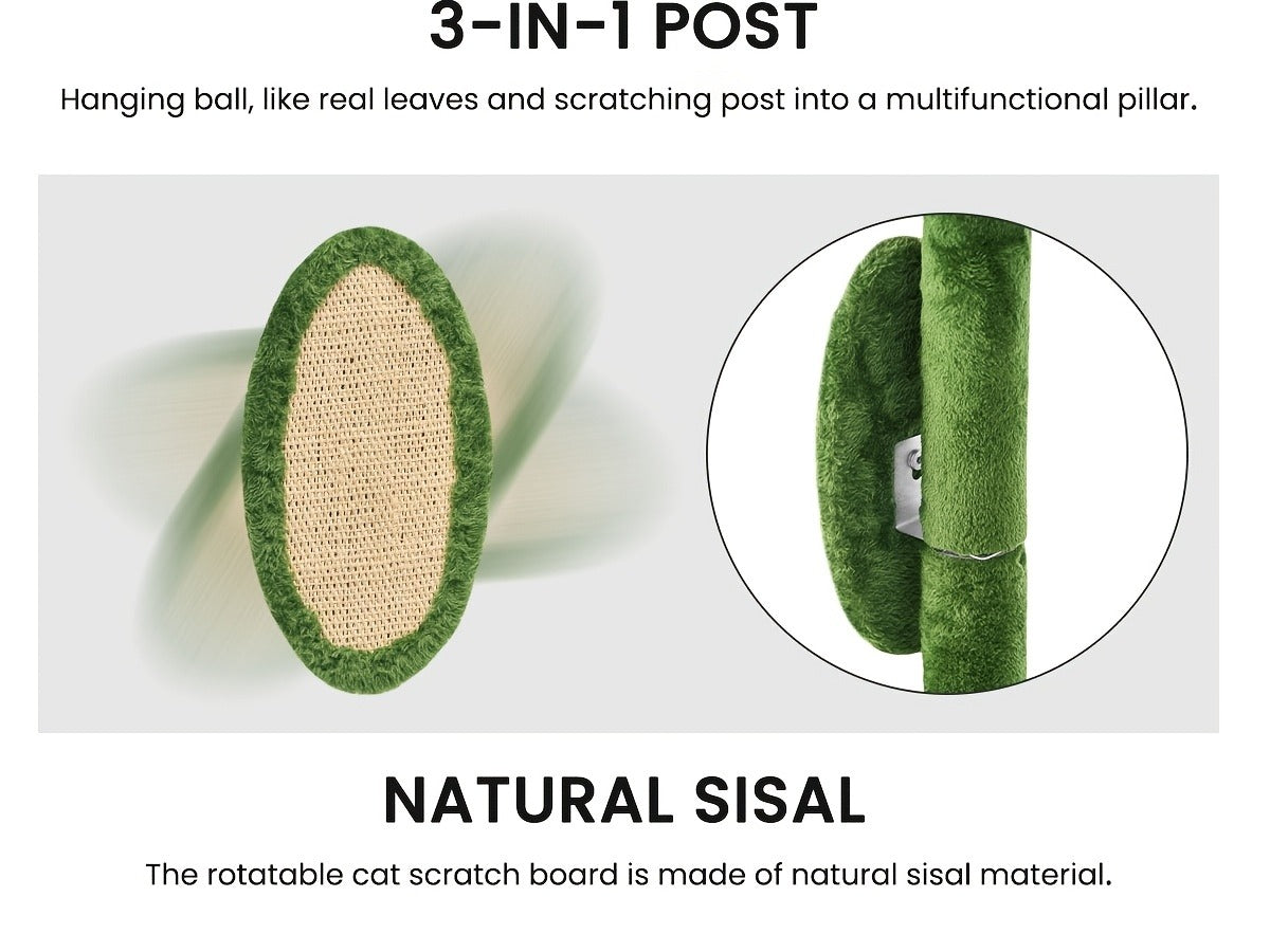 Cat Tree 55" Large Multi-Level Cat Tower for Indoor Cats with Green Leaves, Hammock, Sisal Scratching Posts & Hanging Ball Toy – Cat Furniture for Living Room