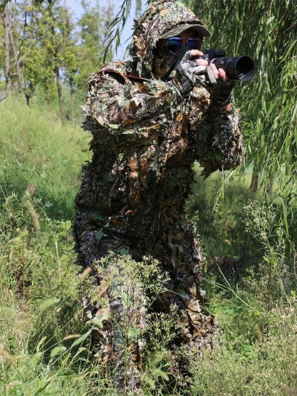 Ghillie Suit 3D Camo Hunting Set – Lightweight Breathable Hooded Camouflage Jacket & Pants for Deer Hunting Sniper Airsoft & Wildlife Photography