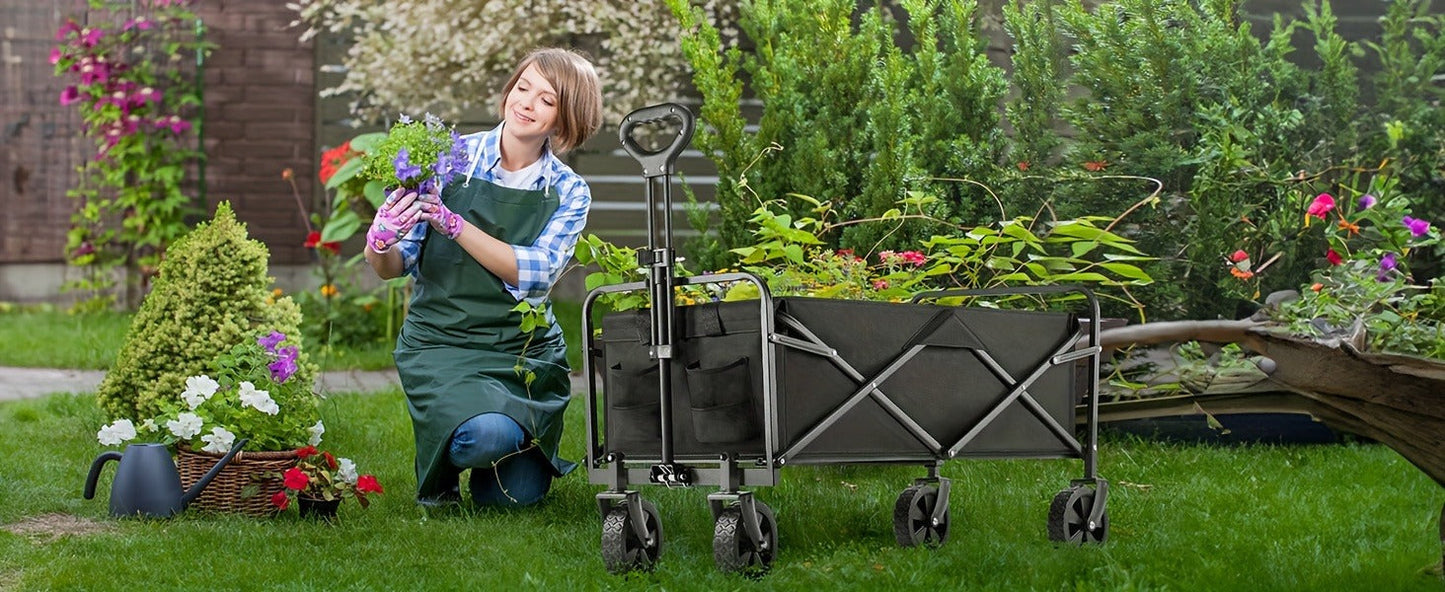 Heavy-Duty Folding Wagon Cart – All-Terrain Collapsible Utility Cart for Camping, Beach, Grocery, Gardening & Pet Outings