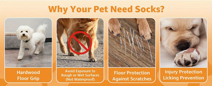 Non-Slip Dog Socks Double-Sided Grip Paw Protector with Adjustable Straps – Anti-Lick Dog Booties for Hardwood Floors, Senior Dogs & Injury Recovery, Sizes XS to L, Set of 4