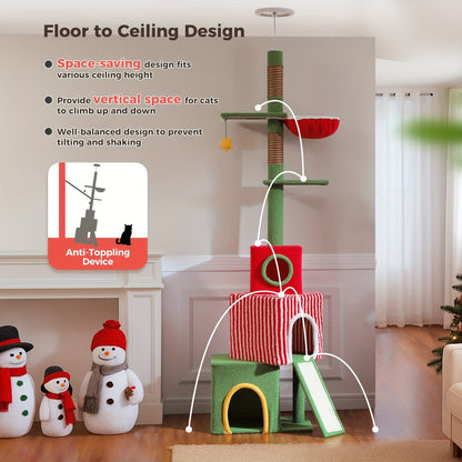 Floor to Ceiling Cat Tree Tower 90–107" – 4-Tier Tall Adjustable Cat Climbing Post with Tension Rod | Ceiling-Mounted Stable Cat Activity Center for Indoor Cats, Multiple Colors