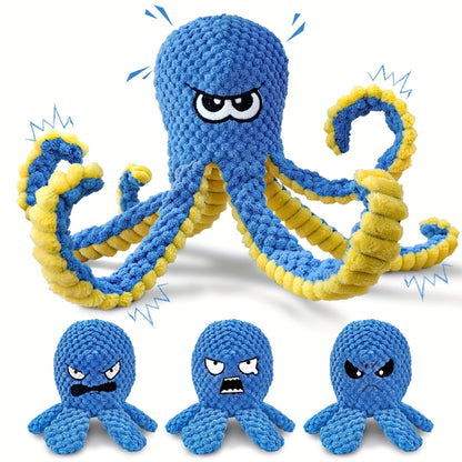 Tough Dog Chew Toy Octopus - Squeaky Stuffed Interactive Dog Toys for Large Dogs, Crinkle Tug of War Plush Dog Toy to Keep Dogs Busy, Durable Dog Toys 1/2/4 Pack - Blue & Yellow Octopus