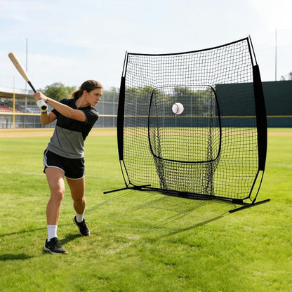Baseball Softball Training Net 7x7ft with Arch Frame & Carry Bag - Batting & Pitching Practice for All Skill Levels, Black & Red Options