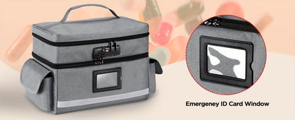 Lockable Medicine Organizer Bag with Combination Lock, Double-Layer Large Capacity Pill Bottle Storage Case for Prescription Bottles First Aid Supplies Home Travel, Portable Medication Carry Bag Red Grey Black