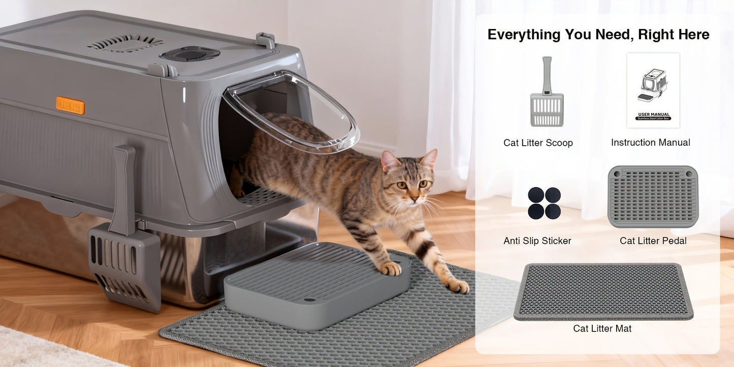 Extra Large Enclosed Cat Litter Box - Stainless Steel with Front Flap Door, Foldable Anti-Splash Fully Covered Design, Superior Odor Control Indoor Cat Toilet, 3 Colors, CITYLIFE Oversized