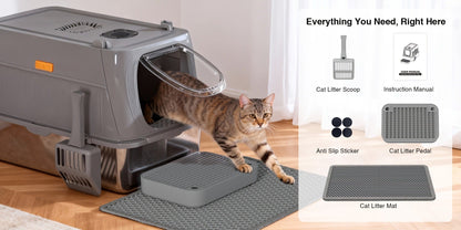 Extra Large Enclosed Cat Litter Box - Stainless Steel with Front Flap Door, Foldable Anti-Splash Fully Covered Design, Superior Odor Control Indoor Cat Toilet, 3 Colors, CITYLIFE Oversized