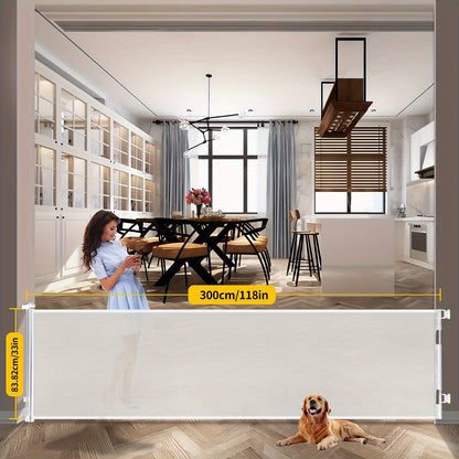 Retractable Baby Gate & Mesh Dog Gate - Extends 55" to 197" Wide, Child Safety Gate for Doorways Stairs Hallways, Indoor & Outdoor Use, Black / White / Gray, 6 Size Options