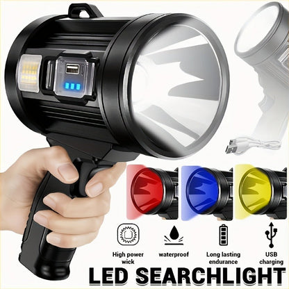 Waterproof LED Flashlight 6 Modes 3 Color Filters Solar USB Rechargeable IPX4 Torch for Hunting Camping Boating Hiking Emergency