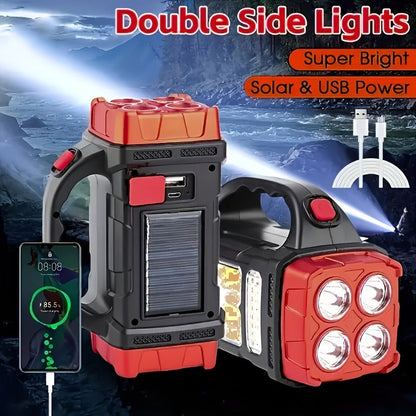 Solar Rechargeable Flashlight 2-Pack, High Lumen LED Handheld Spotlight Searchlight USB-C Charging, Outdoor Torch for Camping Hunting Emergency Work Light, Buy 1 Get 2