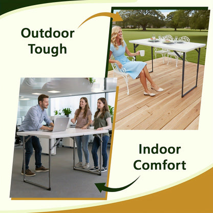 Foldable Outdoor Dining and Utility Table 4ft 6ft Multi-Purpose Folding Desk for Camping Backyard Weddings Living Room Card Games Study Home Office