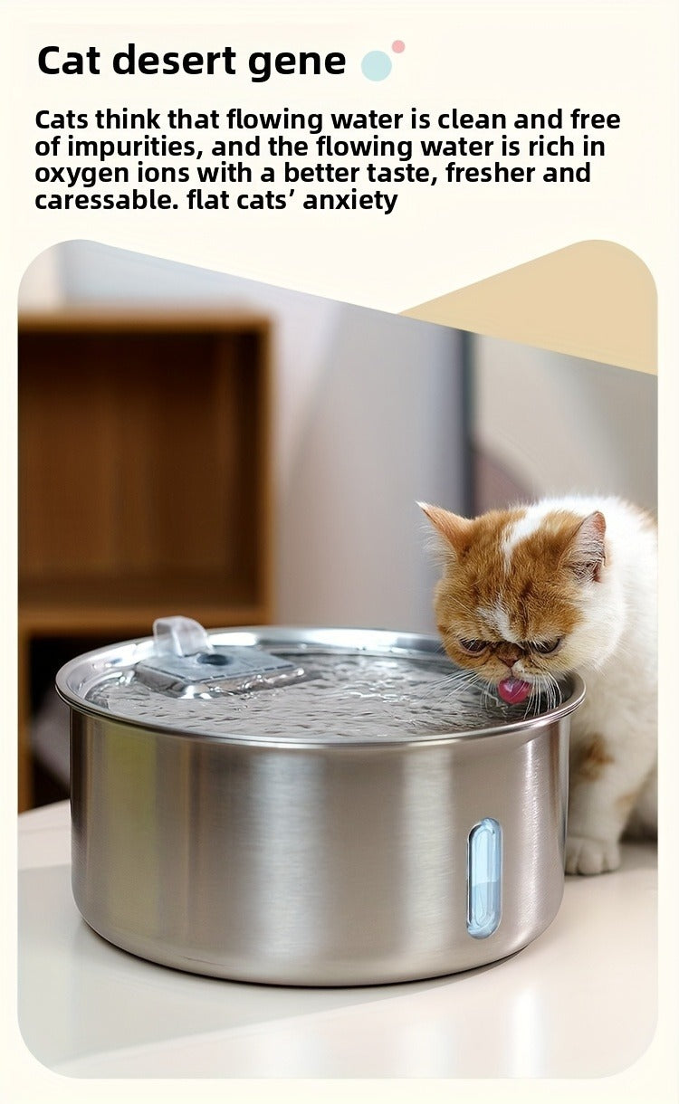 Large Stainless Steel Pet Water Fountain 236oz / 7L - Automatic Cat & Dog Water Dispenser, Multi-Stage Filtration, Visible Water Level Window, USB Powered, Replacement Filters Included, FT007