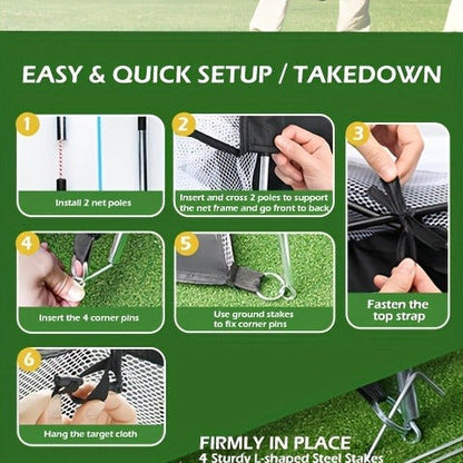 Golf Practice Net with Mat Set 10x7ft – Heavy Duty Backyard Driving Hitting Net with Turf Mat Golf Balls Rubber Tees & Carry Bag for Indoor Outdoor Training – Golf Gift for Men Women