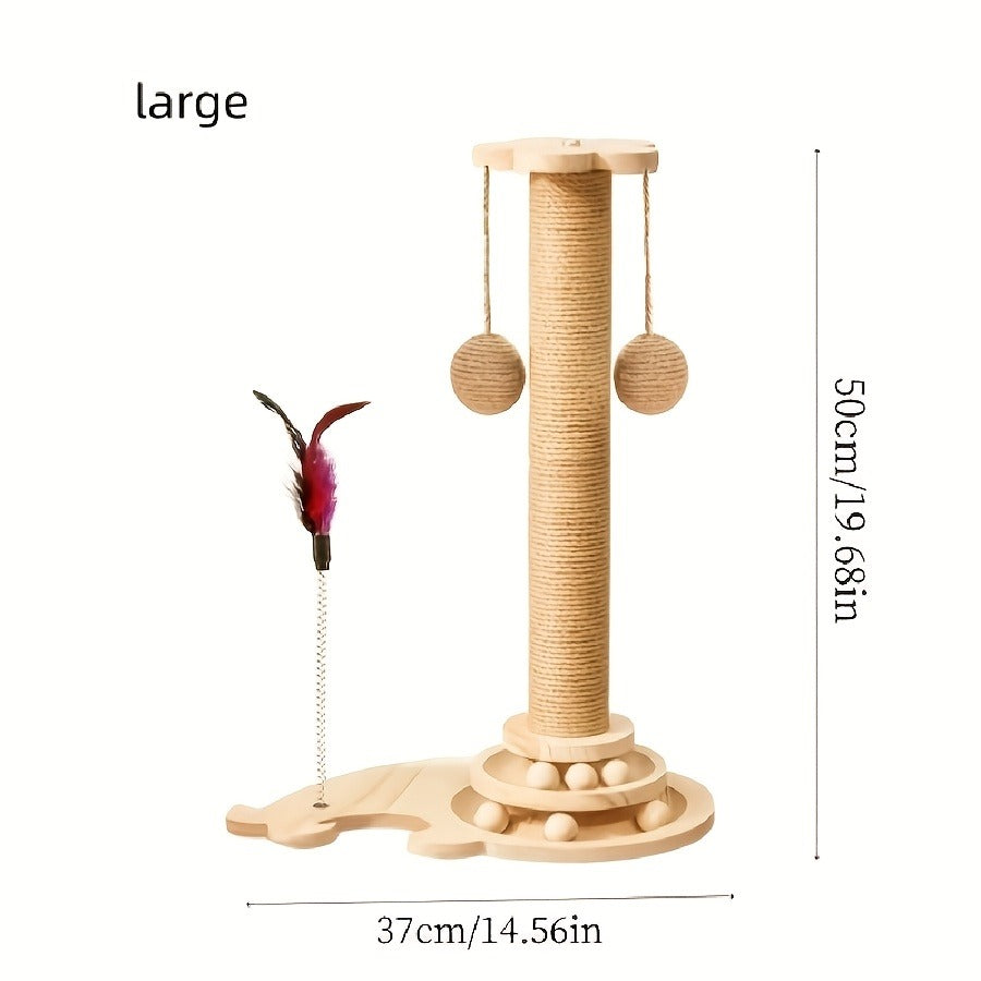 Cat Scratching Post Sisal Vertical Scratcher – Solid Wood Base, Wear-Resistant Rope, Multiple Styles: Standard, Mushroom & Dolphin Shapes, Sizes S/M/L, Cat Climbing Frame with Teaser Wand