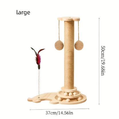 Cat Scratching Post Sisal Vertical Scratcher – Solid Wood Base, Wear-Resistant Rope, Multiple Styles: Standard, Mushroom & Dolphin Shapes, Sizes S/M/L, Cat Climbing Frame with Teaser Wand
