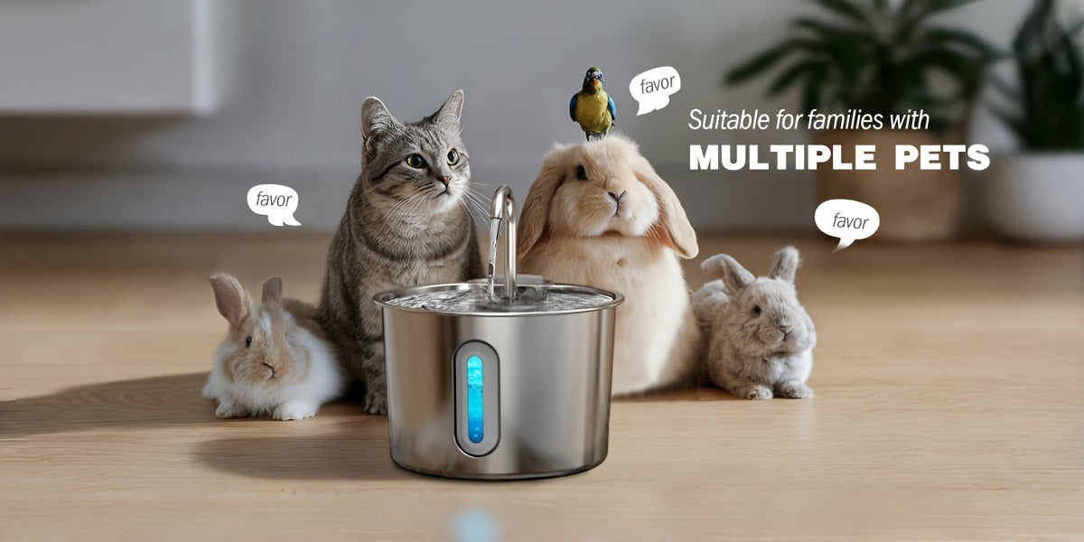 Stainless Steel Cat Water Fountain 74oz - 304 Food-Grade Steel, Ultra-Quiet USB Pump, 3-Stage Filtration, Visible Water Level Window, Auto Circulation for Cats & Small Dogs