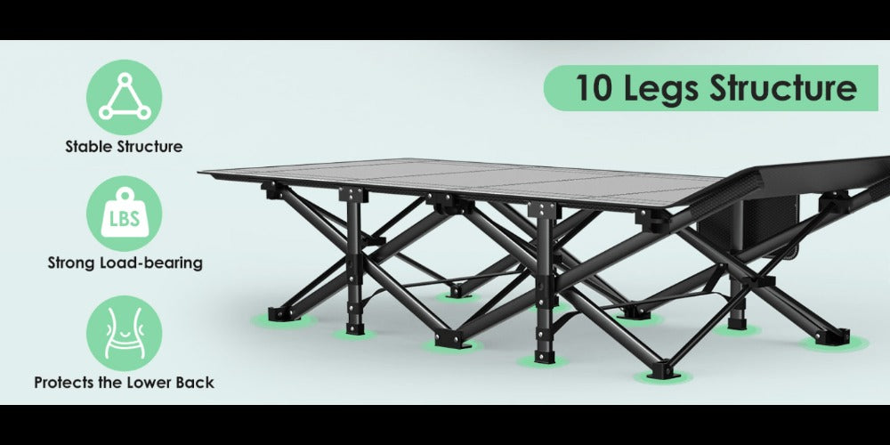 Folding Camping Cot Bed for Adults – Heavy Duty Double Layer Oxford Portable Camp Cot with Soft Pad & Carry Bag for Camping, Beach, Travel & Napping, 450/550/650 LBS Capacity Options