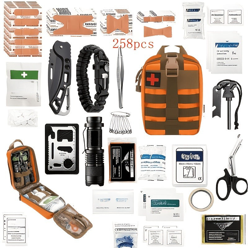 Outdoor Survival Gear Set 11/13/258-Piece – Professional Emergency Kit with Fire Starter & Compass | Multi-Tool Outdoor Equipment for Camping, Hiking & Adventure
