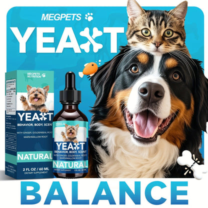 Yeast Supplement Drops for Dogs & Cats – No Odor Formula with Pau D’Arco Bark & Goldenseal Herb Liquid Extract | Easy-to-Use Pet Antifungal Support, 2 Fl Oz (60ml)