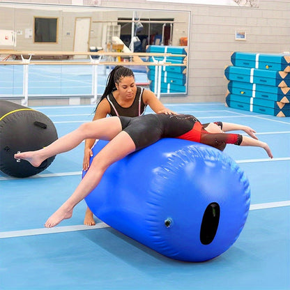 Inflatable Gymnastics Air Barrel Roll with Handle & Air Pump – Circular Air Cushion Tumbling Mat for Home Gym, Yoga, Cheerleading & Kids Training, PVC, Multiple Sizes