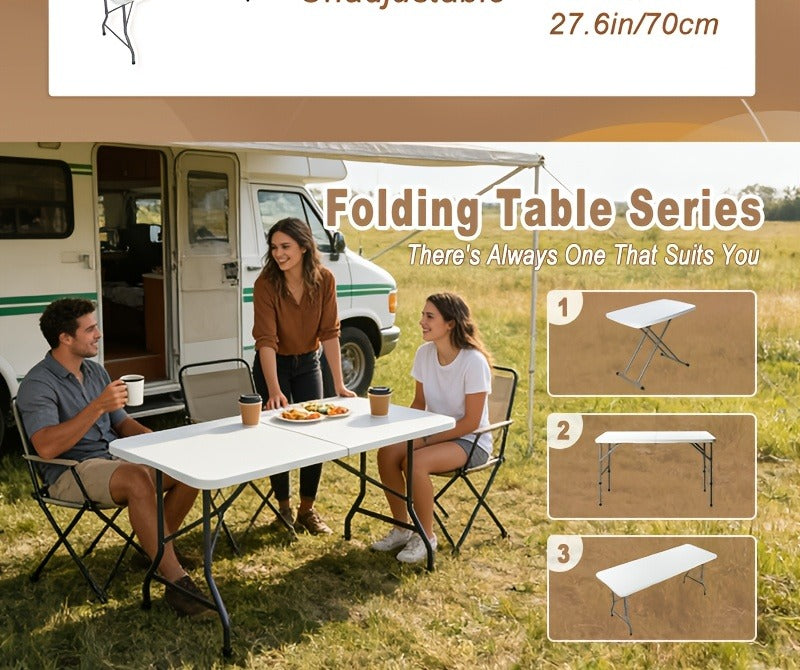 Folding Picnic Table Portable Plastic Camping Table Indoor Outdoor with Carrying Handle Lock 4FT 6FT Lightweight Fold Up Dining Table for Camping Backyard BBQ Party Beach White