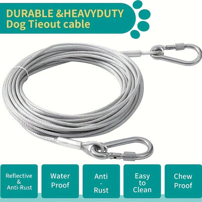 Stainless Steel Dog Leash Reflective Rust-Resistant Heavy Duty Cable Tie-Out for Medium Large Dogs Outdoor Yard Camping 3XL 4XL Multiple Lengths Silvery Grey