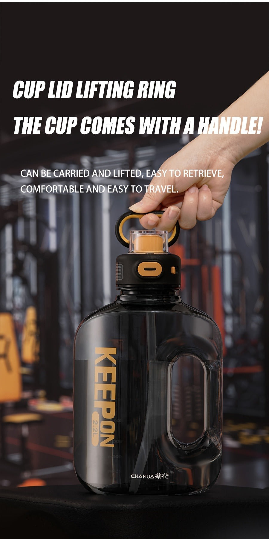 Large Sports Water Bottle with Straw Lid Handle 1500ml 2200ml Leak-Proof Lockable Food-Grade PP PC Hydration Bottle for Gym Fitness Hiking Camping Travel School