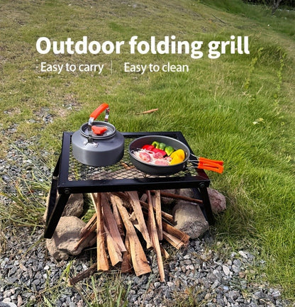 Portable Camping Bonfire Grill with Storage Bag – Heavy Duty Iron Barbecue Rack for Outdoor Picnic, RV Party & Firewood Heating, Includes Food Clips and Cleaning Cloths, Great Men's Gift