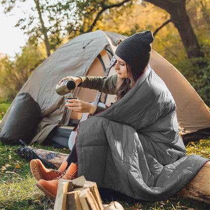 Puffy Camping Blanket Foldable Lightweight Water Resistant with 3D Eye Mask - DWR Coated Outdoor Blanket for Camping, Hiking, Travel, Beach, Stadium & Car, Warm Packable Throw in 4 Colors, 55" x 78"